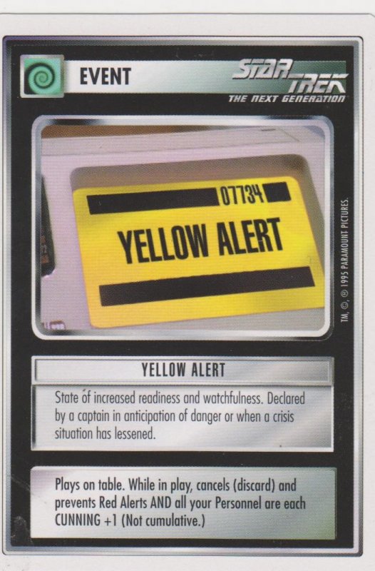 1995 Star Trek Trading Game Card Event-Yellow Alert