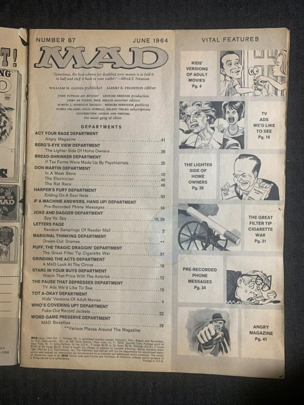 1964 MAD Magazine #87 GD 2.0 Alfred E Neuman / Special Spring Issue