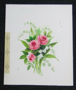 FOR YOUR WEDDING Pink Roses w/ Leaves 6.5x8 Greeting Card Art #WC7805