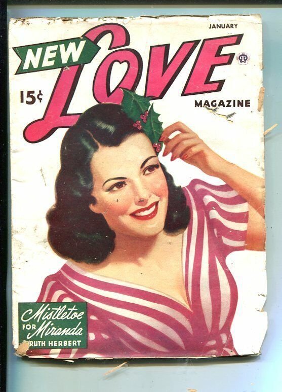 NEW LOVE-JAN 1946-ROMANTIC PULP FICTION-PIN-UP GIRL COVER-CHRISTMAS-HOLLY-fr