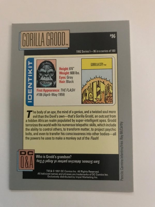 GORILLA GROOD #96 card : 1992 DC Universe Series 1, NM/M, Impel;  Flash villain