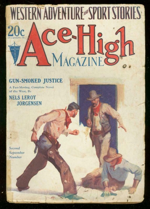 ACE-HIGH MAGAZINE 2nd SEPT 1929-WESTERN & SPORTS PULP VG-