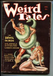 Weird Tales 8/1934-pulp fiction-Conan battles snake on cover 