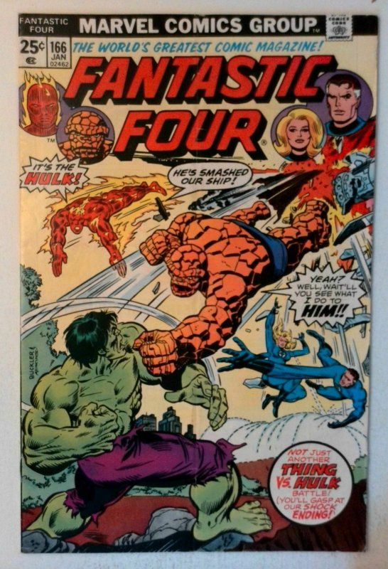 Fantastic Four #166 Marvel 1976 VG+ Comic Book Key Classic battle Hulk vs Thing