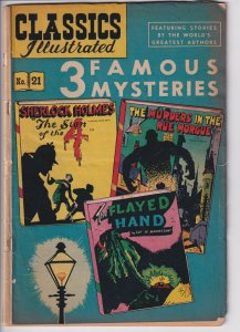 CLASSICS ILLUSTRATED #21 HRN 62 3 FAMOUS MYSTERIES (1940s)GD 2.0 see description