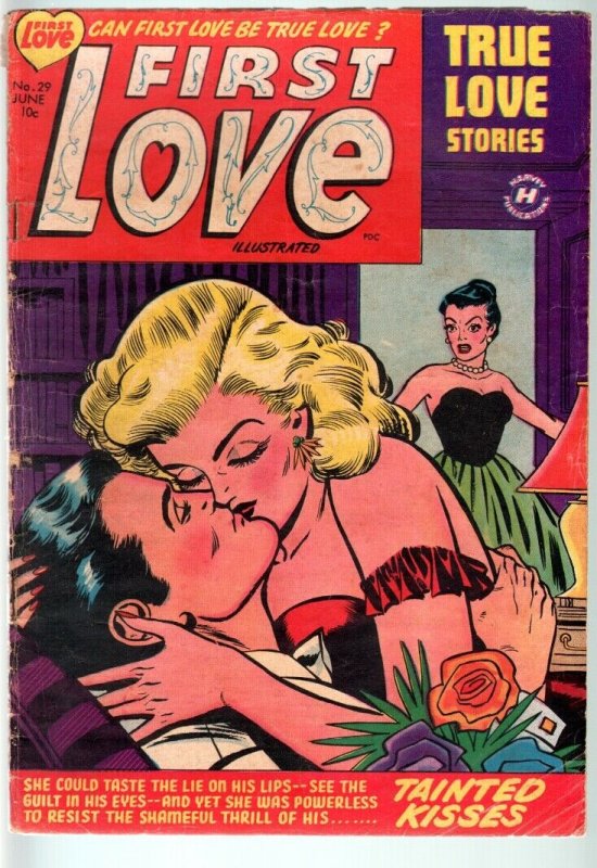 FIRST LOVE #29-1953-ROMANCE COVER ART-BOB POWELL STORY-G/VG-SPICY ART G/VG