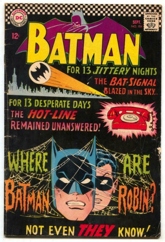 BATMAN #184-1966-DC-very good-BAT SIGNAL COVER VG 