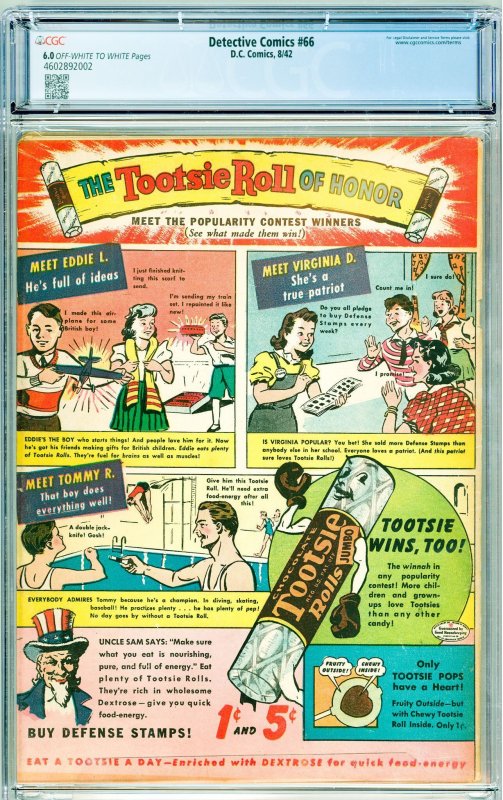 Detective Comics #66 (1942) CGC 6.0! 1st Appearance of Two-Face!