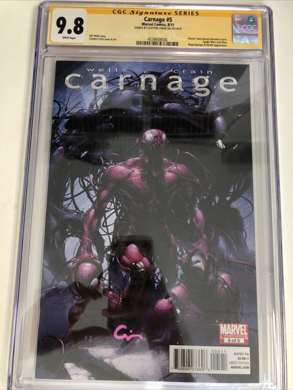 Carnage (2011) # 5 (CGC 9.8 SS) Signed Clayton Crain * Marvel Comics * Zeb Wells