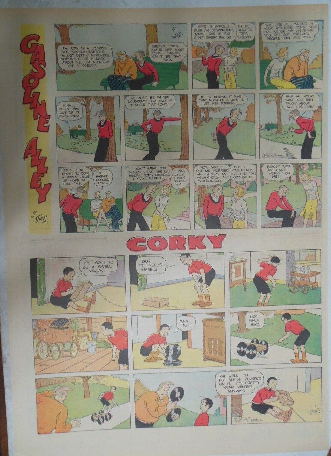 Gasoline Alley Sunday Page by From 11/6/1938 Large Full Page ! 15