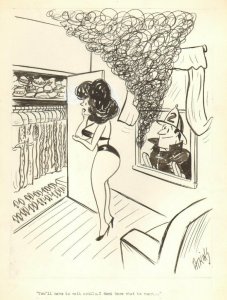 Fireman w/ Sexy Lingerie Babe - Humorama 1960's art by Elmer Atkins