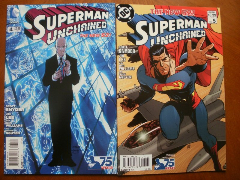 2 Near-Mint DC Comic: SUPERMAN UNCHAINED #4 #5 (2013) Snyder Lee Williams Nguyen