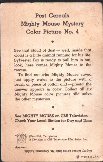 Mighty Mouse Mystery Color Picture #4  1957 - Post Cereals  -VG - Comic Book