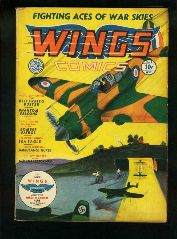 WINGS COMICS #1 1940-FICTION HOUSE-SUICIDE SMITH-AIRWAR VG+ 