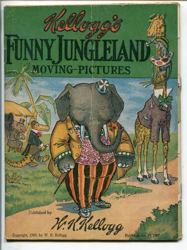 FUNNY JUNGLELAND MOVING-PICTURES 1909-KELLOGG-FLIP PAGES-FUNNY ANIMALS-vg 