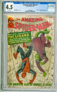 The Amazing Spider-Man #6 (1963) CGC 4.5! OW Pgs! 1st Appearance of the Lizard!