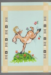ANOTHER BIRTHDAY Painted Ram w/ Flowers 7.5x10.5 Greeting Card Art #B8702