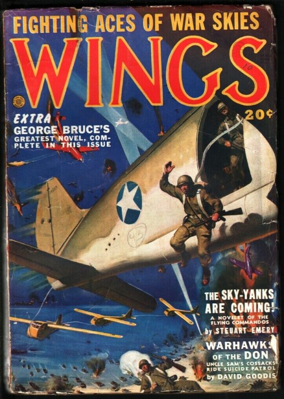 WINGS PULP-feb 1943-PARACHUTE/GLIDERS CVR-FICTION HOUSE VG