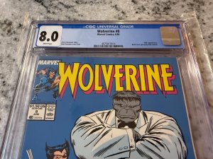 Wolverine # 8 CGC Graded 8.0 Marvel Comic Book 1989 Mr. Fixit JH23