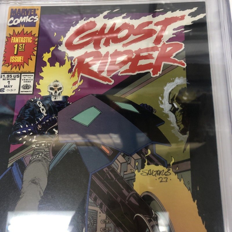 Ghost Rider (1990) V2 # 1 (CGC 9.6 SS) Signed & Sketch Javier Saltares* Marvel