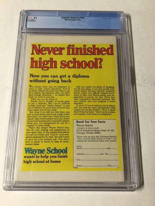 Captain America 184 Cgc 9.4 White Pages Red Skull Cameo