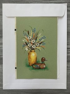 FATHERS DAY Flowers in Vase with Duck Decoy 6x9 Greeting Card Art FD7674