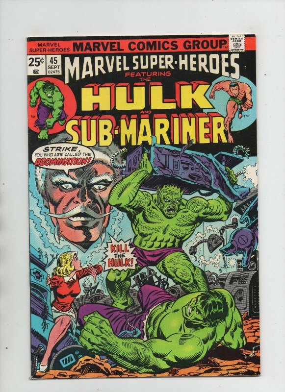 Marvel Super-Heroes #45 - Hulk & Submariner - Abomination Cover (Grade 6.5) 1974