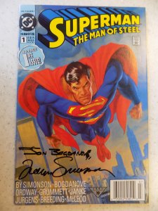 SUPERMAN MAN OF STEEL # 1 SIGNED TWICE SIMONSON BOGDANOVE