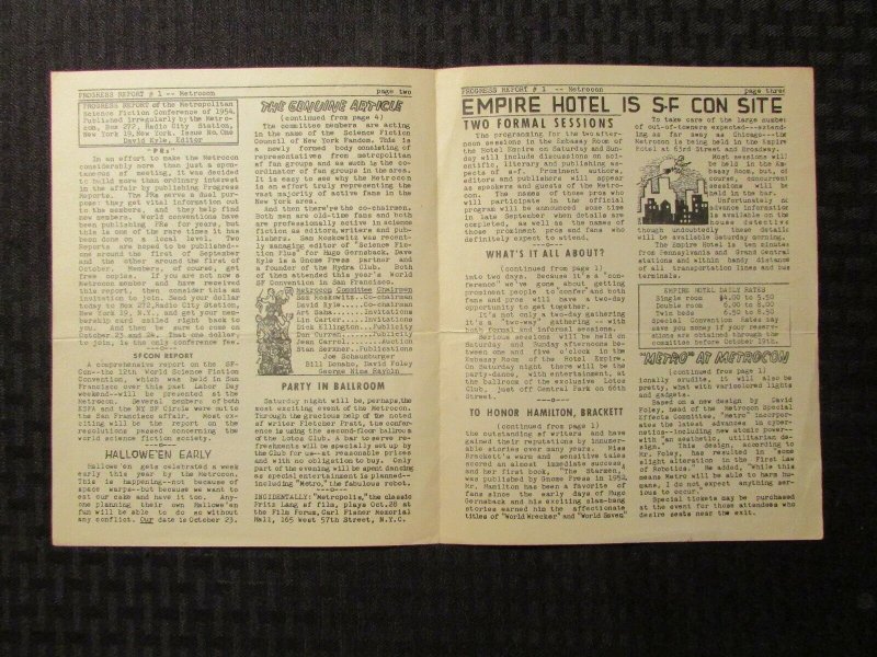 1954 METROCON Convention Progress Report #1 VG/FN 5.0 Hamilton Brackett 4pgs