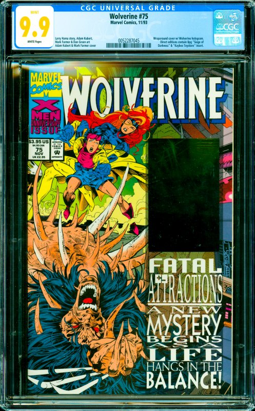 Wolverine #75 CGC Graded 9.9 Wraparound cover w/ Wolverine hologram.