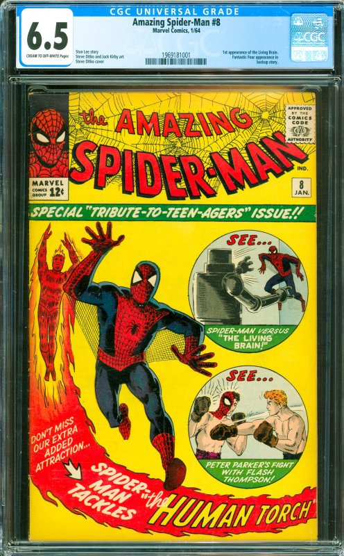 Amazing Spider-Man #8 CGC Graded 6.5 1st appearance of the Living Brain. Fant...