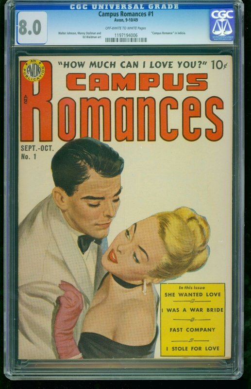 Campus Romances #1-CGC 8.0 Highest Graded-Southern States 1197194006 