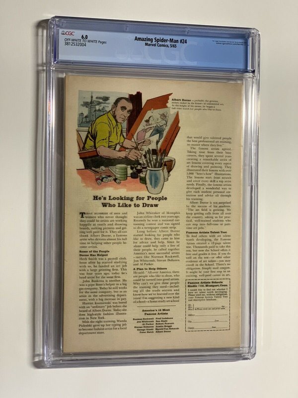 Amazing Spider-man 24 cgc 6.0 ow/w marvel 1965