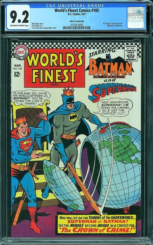 World's Finest #165 (DC, 1967) CGC 9.2 - John G. Fantucchio Pedigree