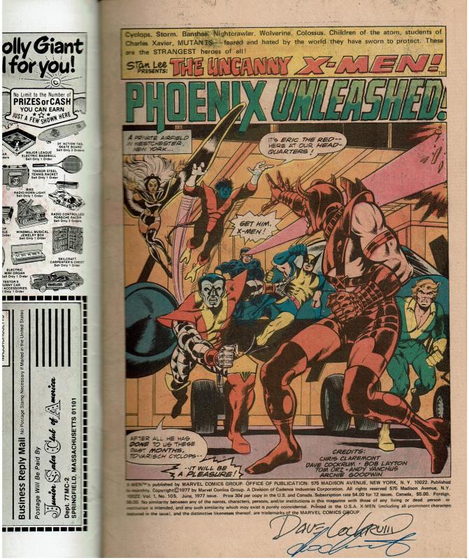 X-Men #105, 7.0 or Better, Signed by Chris Claremont & Dave Cockrum