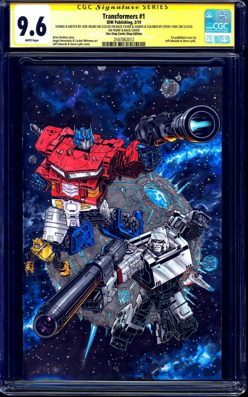 Transformers #1 ONE STOP CGC SS 9.6 signed Optimus v Megatron Sketch Jose Delbo