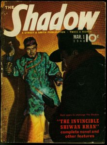 The Shadow Pulp March 1 1940- Invincible Shiwan Khan G/VG