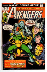 Avengers #135 - Origin Vision - Ultron - Mantis - Thor - Iron Man - 1975 - VF/NM