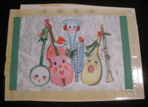 CHRISTMAS Cartoon Animated Cartoon Instruments 11x8 Greeting Card Art #1018