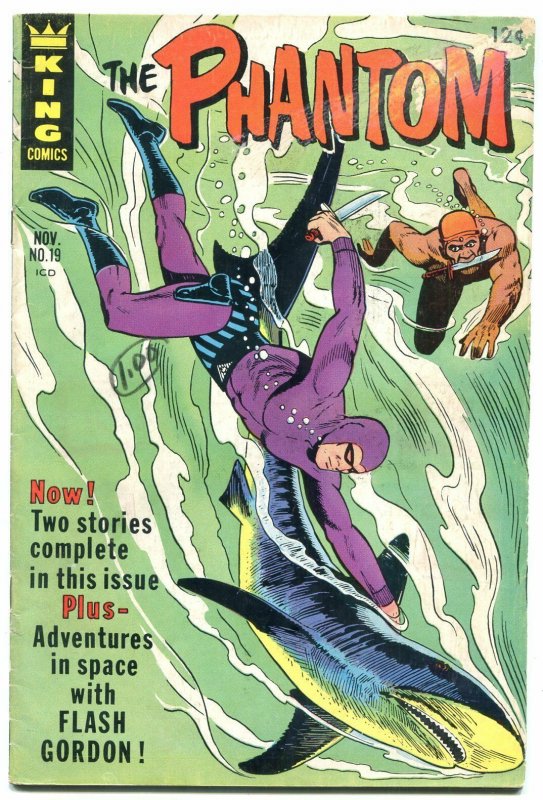 THE PHANTOM #19 '66-KING COMIC-SHARK COVER FLASH GORDON VG-