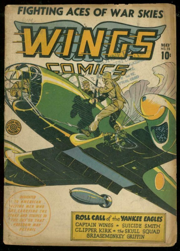 WINGS COMICS #33 1943-FICTION HOUSE-SUICIDE SMITH-WW II VG 