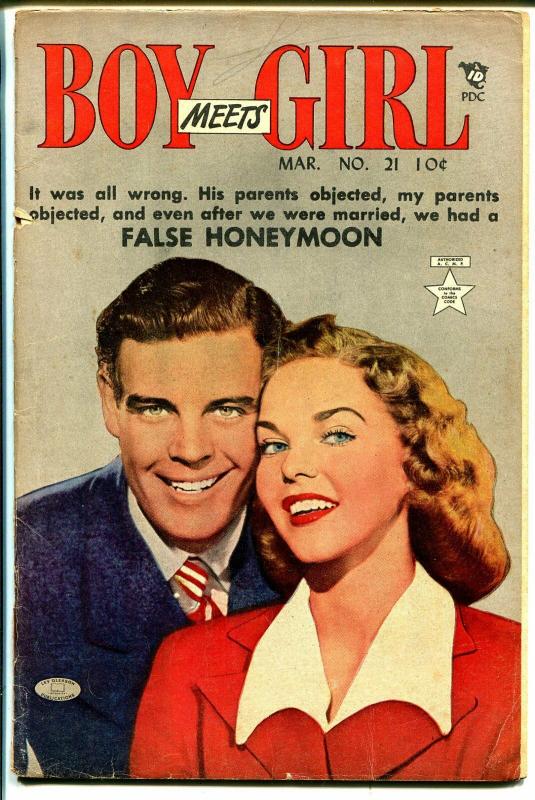 Boy Meets Girl #21 1951-Lev Gleason-photo cover-headlight art-G