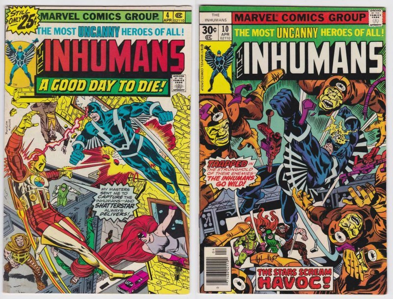 Inhumans #4 and 10 (1977) Marvel Comic lot of 2