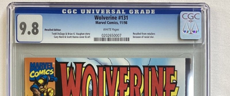 Wolverine #131 - CGC 9.8 - Marvel - 1998 - Recalled Edition! Uncensored! 