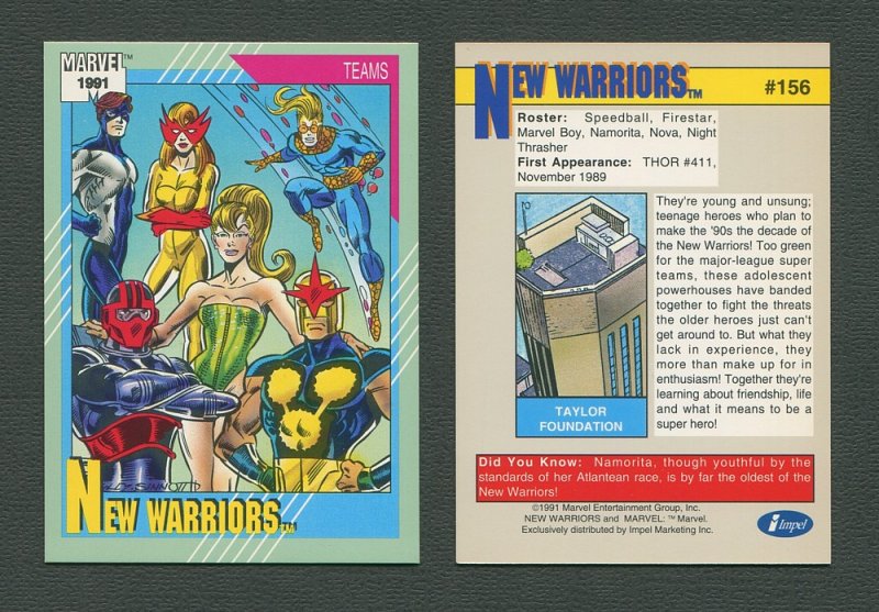1991 Marvel Comics II  Card  #156 ( New Warriors )  MINT