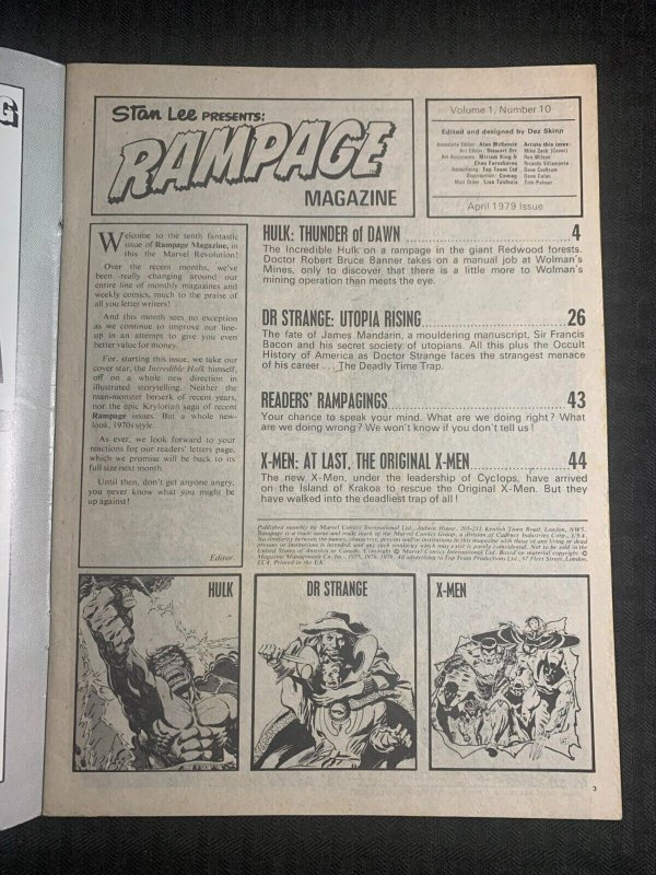 1979 RAMPAGE Marvel UK Magazine #10 FN 6.0 Hulk / X-Men / Dr Strange