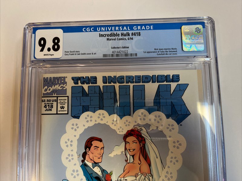 Incredible Hulk (1994) # 418 (CGC 9.8 WP) 1st App Talos The Untamed