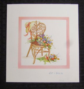 MOTHERS DAY Garden Chair w/ Flowers & Hat 7.5x8 Greeting Card Art #4022
