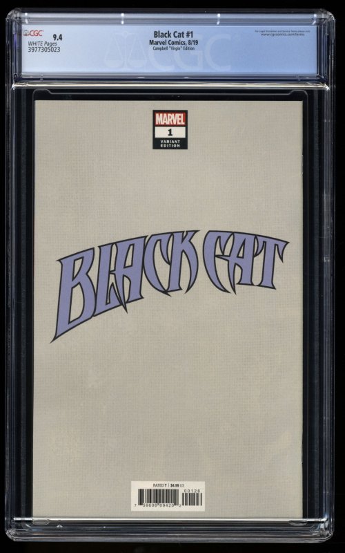 Black Cat (2019) #1 CGC NM 9.4 White Pages Campbell Virgin Variant