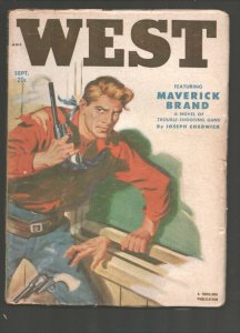 West 9/1951-Thrilling-Gunfight cover by Robert Lillis-Maverick Brand by Jos...